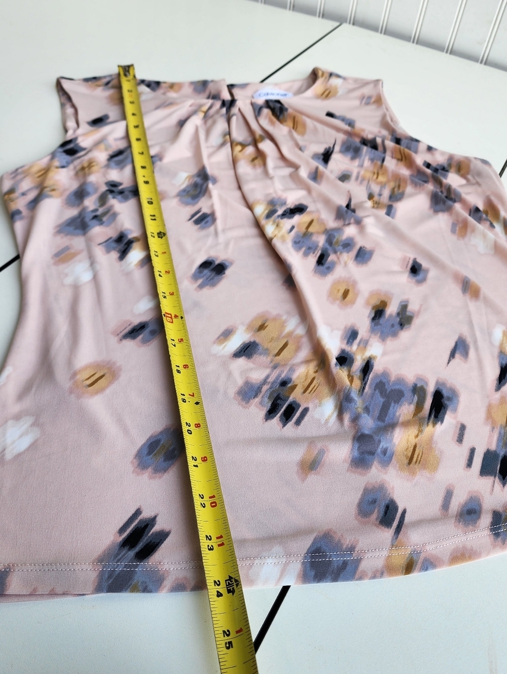 Calvin Klein Blush Pink Geo Print Stretch Sleeveless Top Blouse Size Large L - Picture 8 of 12